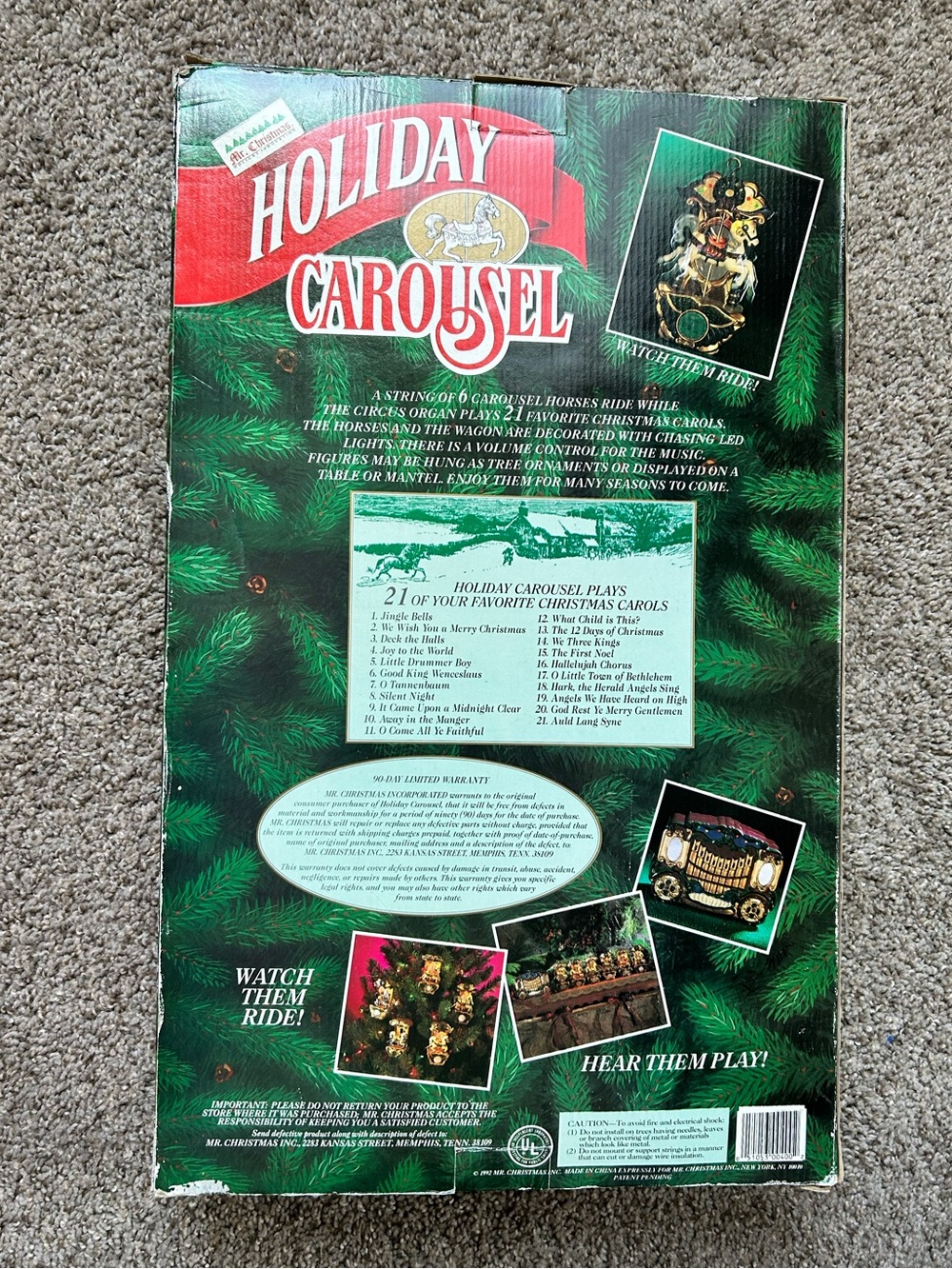 Mr Christmas Vintage rare 1992 holiday carousel 6 horses 21 Carols music lights - Picture 5 of 13